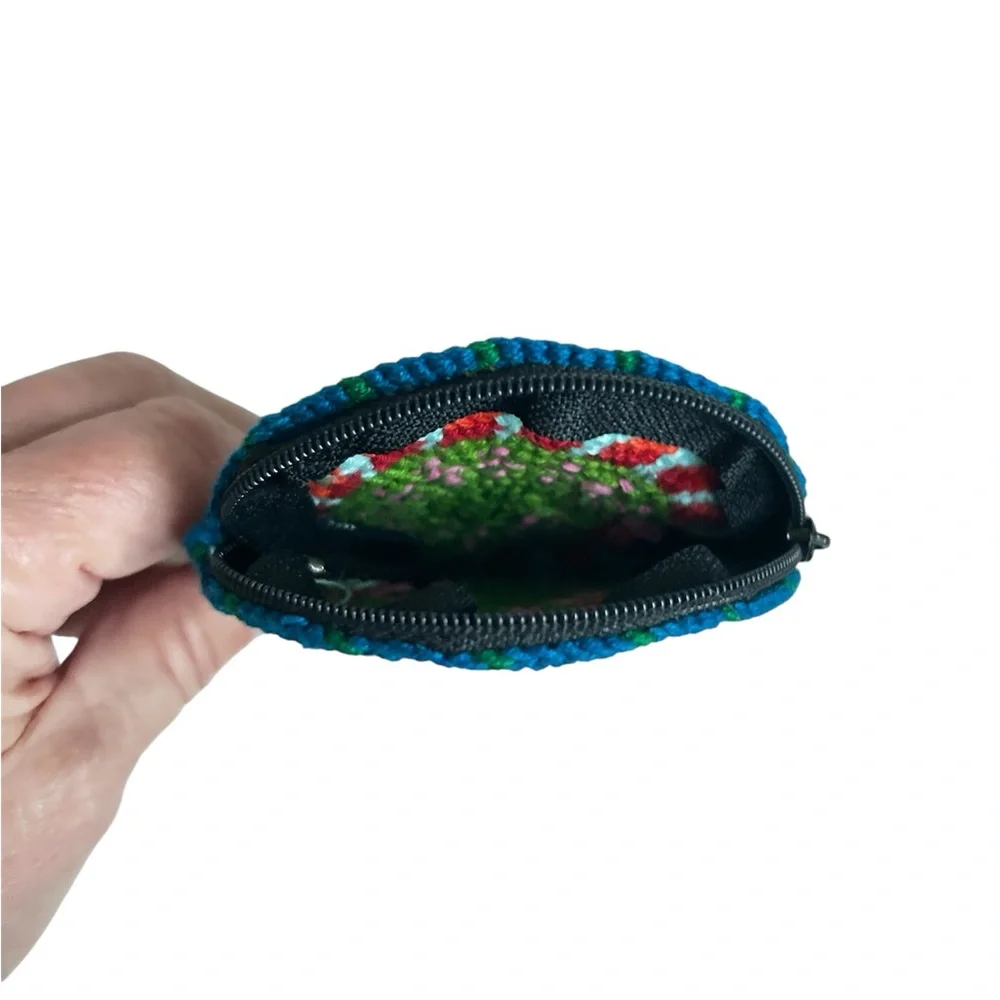 Hand Crafted Crocheted Colorful Round Sunburst Design Zipper Change Pouch Purse